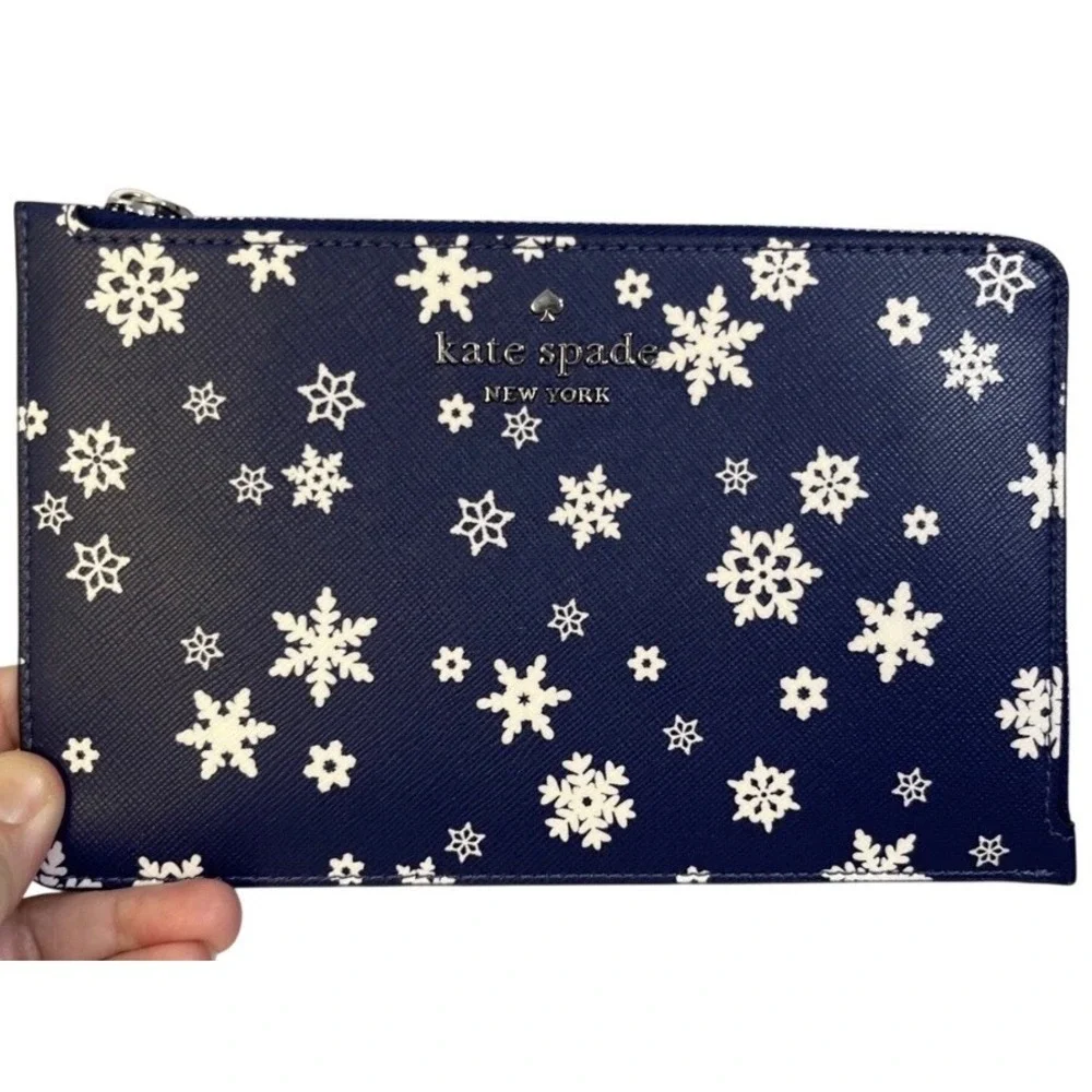 Kate Spade New‎ York Snowflake Toss Medium Wristlet Pouch Navy White KF152 New